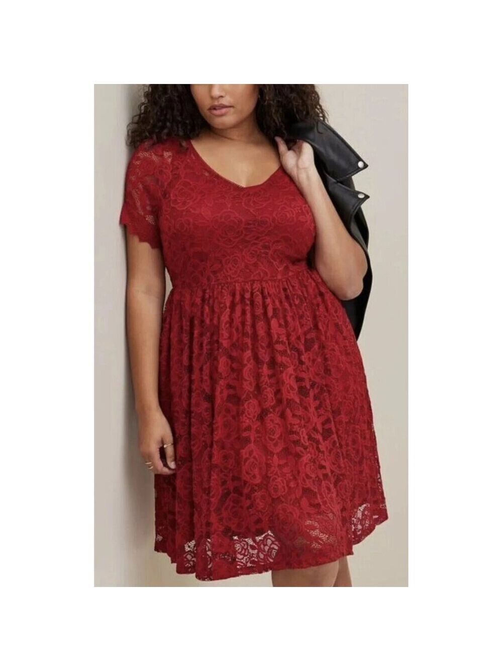 Torrid Red Mini Skater Dress Lace Fully Lined Short Ruffle Sleeve Women's 3X NWT